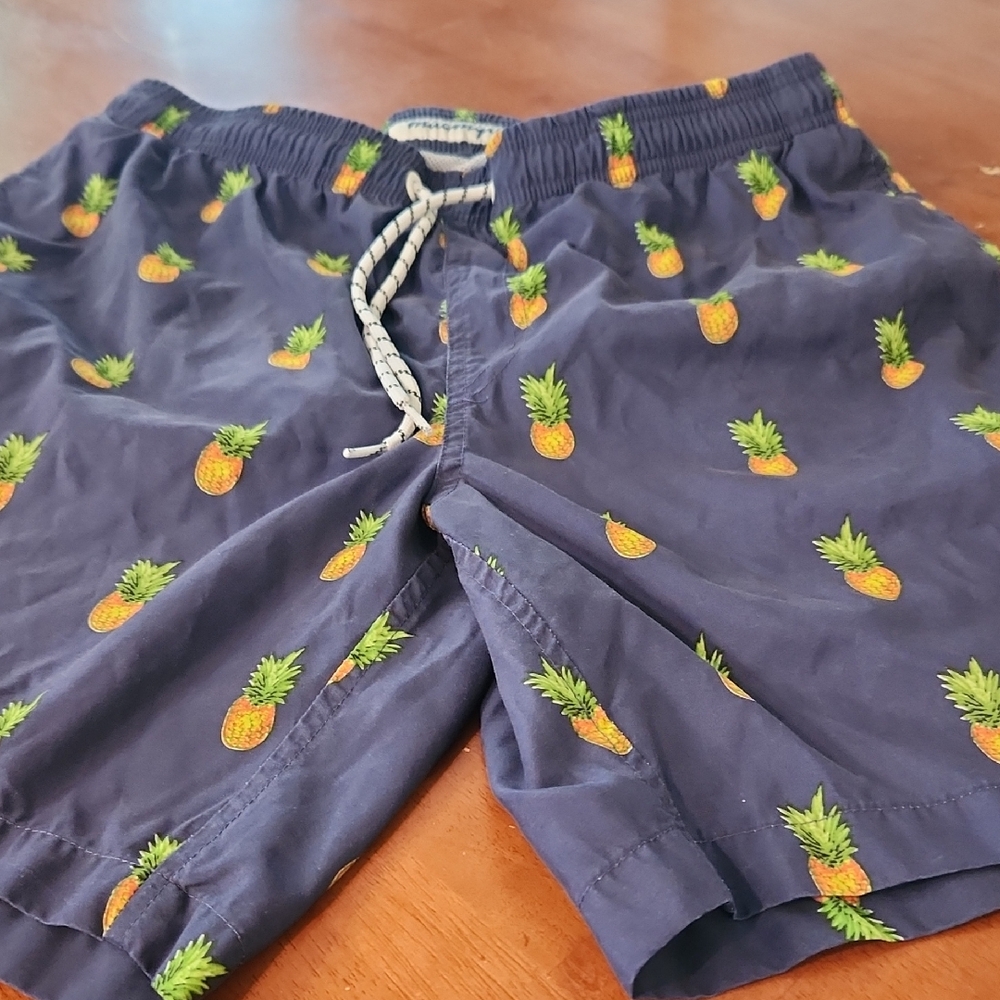 Navy Pineapple Print Swim Trunks